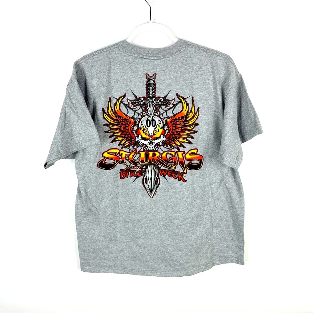 Y2K Sturgis Bike Week Motorcycle Bike T Shirt XL Grey Skulls Flames - Picture 1 of 8